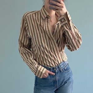 Burberry Striped Button Down Shirt - Beige and Red